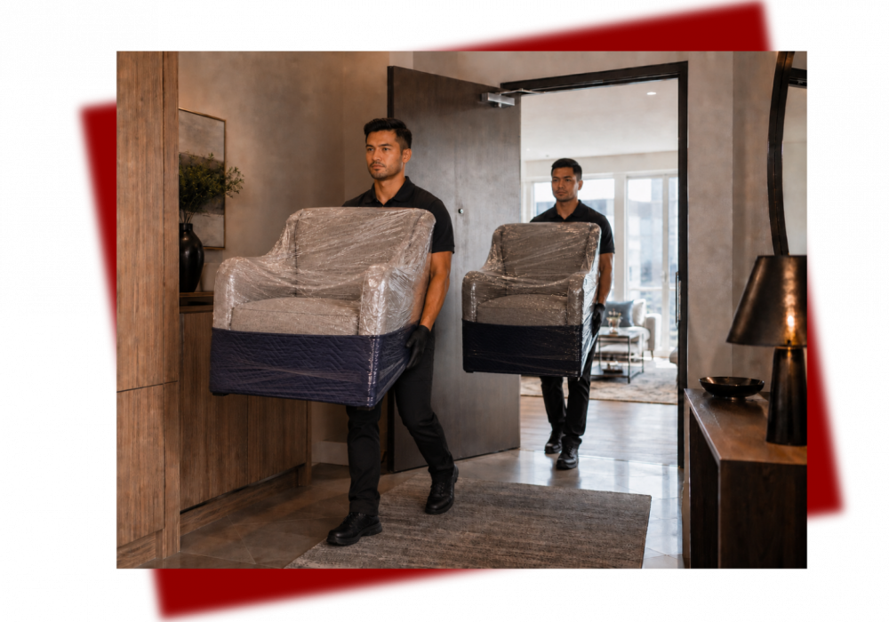 Moving day in a modern foyer